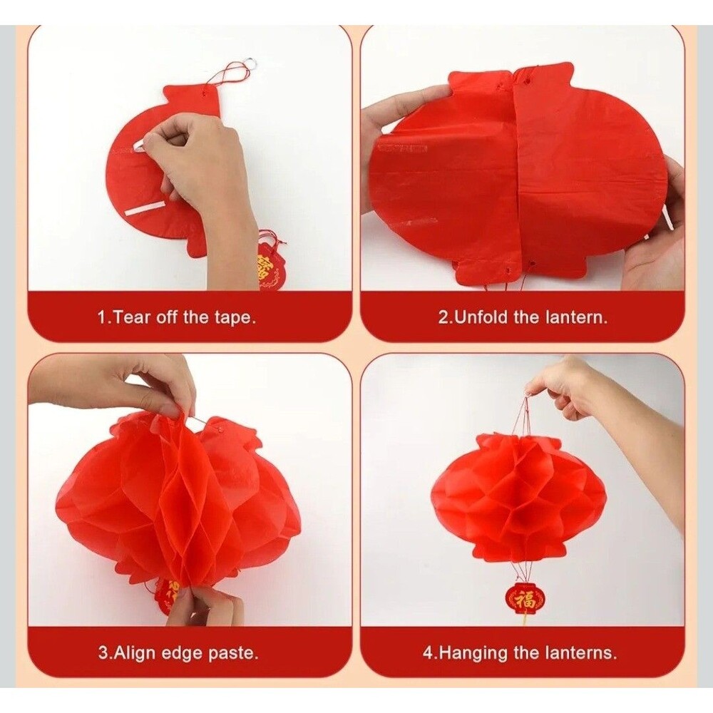 10 Pack Chinese Red Paper Lanterns Hanging Red Paper Chinese New Year Festive - Picture 7 of 7
